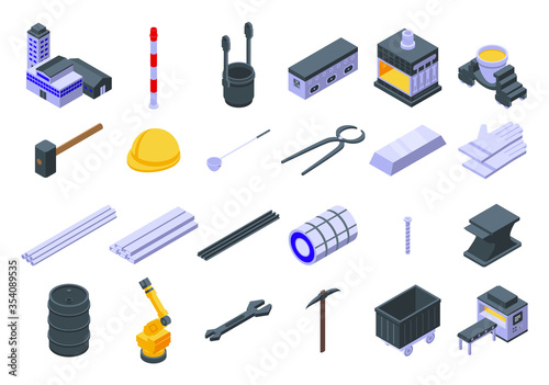 Metallurgy icons set. Isometric set of metallurgy vector icons for web design isolated on white background
