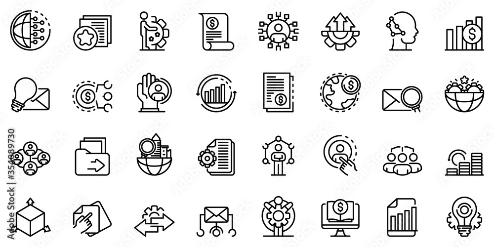 Restructuring icons set. Outline set of restructuring vector icons for web design isolated on white background