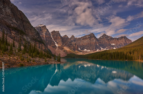 Perfect reflection at Moraine Lake in the Rockies of Canada