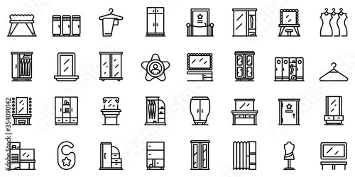 Dressing room icons set. Outline set of dressing room vector icons for web design isolated on white background