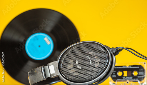 open back headphones on a yellow background