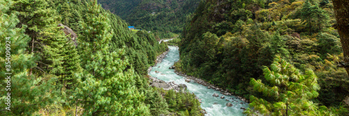 Everest Base Camp trekking in Nepal. Web banner in panoramic view