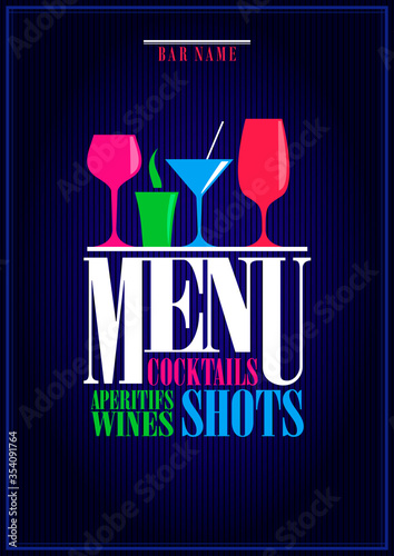 Drinks menu, cocktails, aperitifs wines, shots. Menu background. Vector illustration