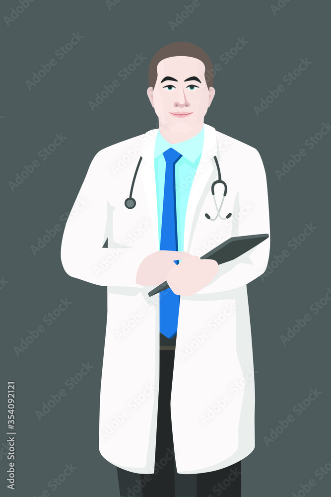 Male doctor in modern flat style, nurse, pharmacist, simple medical concept on gray background. Male doctor in modern flat style, nurse, pharmacist, simple medical concept on gray background.