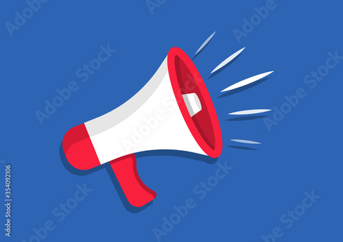 Loudspeaker and megaphone in cartoon style. Shout. Vector