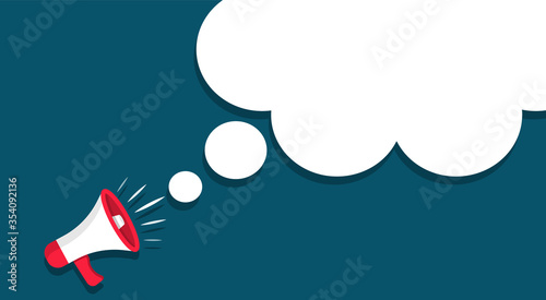 Megaphone with a cloud. Loudspeaker in cartoon style. For announcement or important information