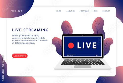 Live streaming. Web page. Modern landing page. Vector flat style.