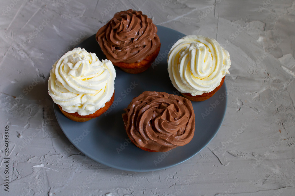 Vegan Baked Chocolate Muffins on blue plate