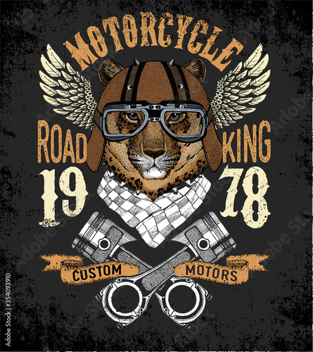 Motorcycle vector typography. Cool animal for t-shirt graphics, vectors.