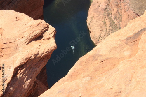 People are floating on an inflatable raft. View from above. Grand Canyon. USA. © Сергей Коваленко