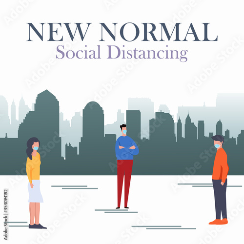Social distance in New normal Concept. New normal lifestye concept. After Outbreak . After the Coronavirus or Covid-19 causing the way of life of humans to change to new normal