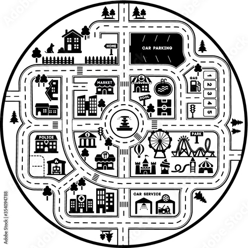Child mat play city roads vector illustration