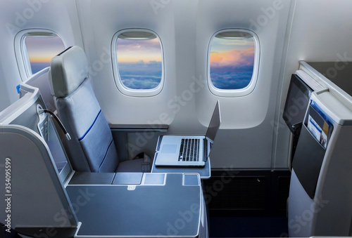 Airplane cabin interior view