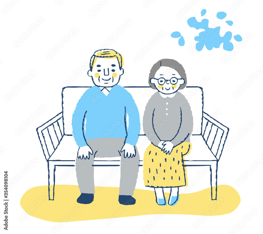 ベンチに座る老夫婦 ベンチに座る老夫婦