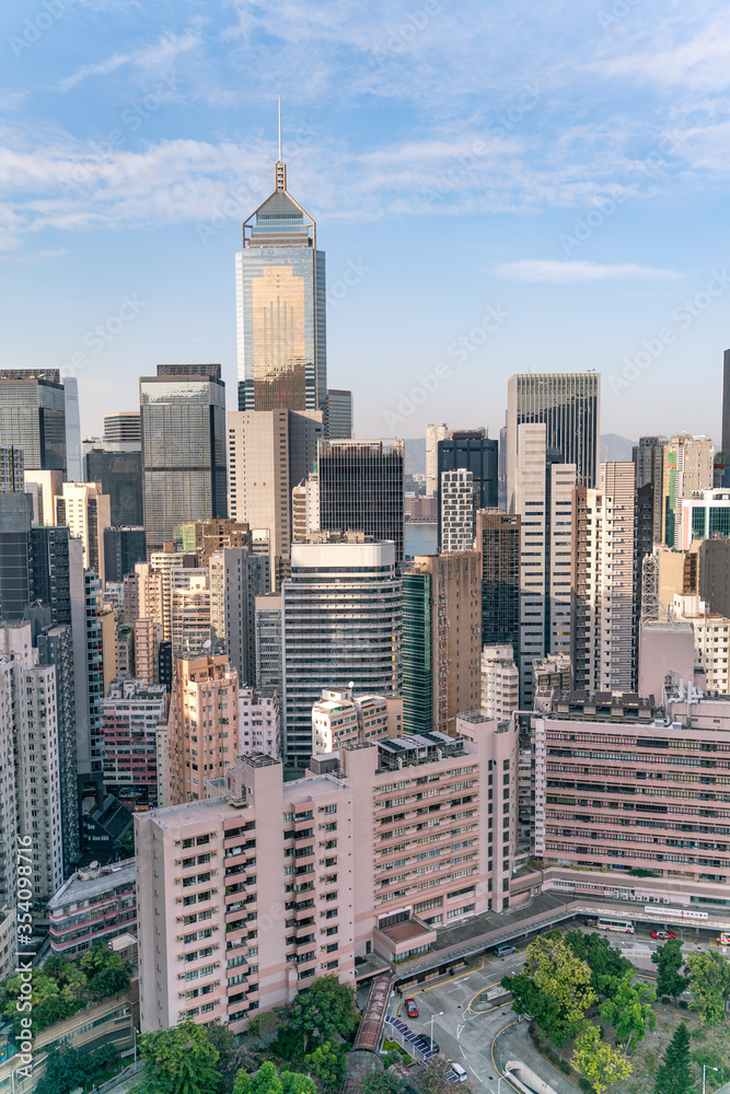 Obraz premium The amazing view of Hong-Kong cityscape full of skyscrapers from the rooftop.
