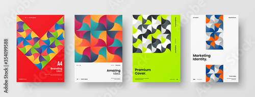 Company identity brochure template collection. Business presentation vector A4 vertical orientation front page mock up set. Corporate report cover abstract geometric illustration design layout bundle.