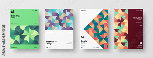 Company identity brochure template collection. Business presentation vector A4 vertical orientation front page mock up set. Corporate report cover abstract geometric illustration design layout bundle.