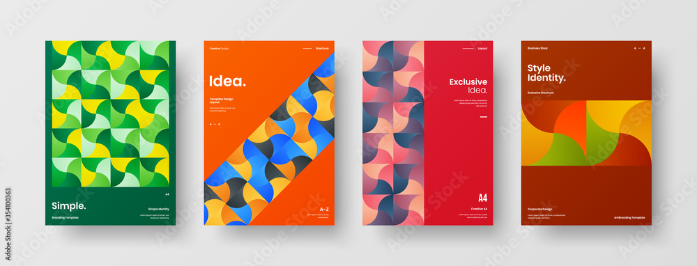 Company identity brochure template collection. Business presentation vector A4 vertical orientation front page mock up set. Corporate report cover abstract geometric illustration design layout bundle. Company identity brochure template collection. Business presentation vector A4 vertical orientation front page mock up set. Corporate report cover abstract geometric illustration design layout bundle.