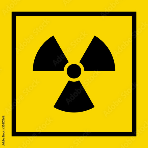 Radiation Hazard Sign. Radiation nuclear vector icon. Symbol of radioactive threat alert in a black frame on yellow background.