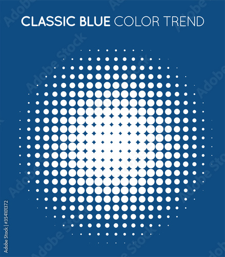 Classic Blue Trendy Color Circle in Halftone, Halftone Dot Pattern, Vector Illustration.