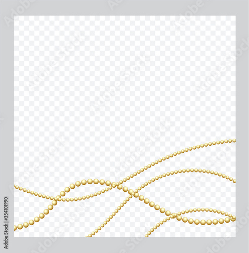 Mardi Gras. Golden or Bronze Color Round Chain. Realistic String Beads insulated. Decorative element. Gold Bead Design. Vector illustration.