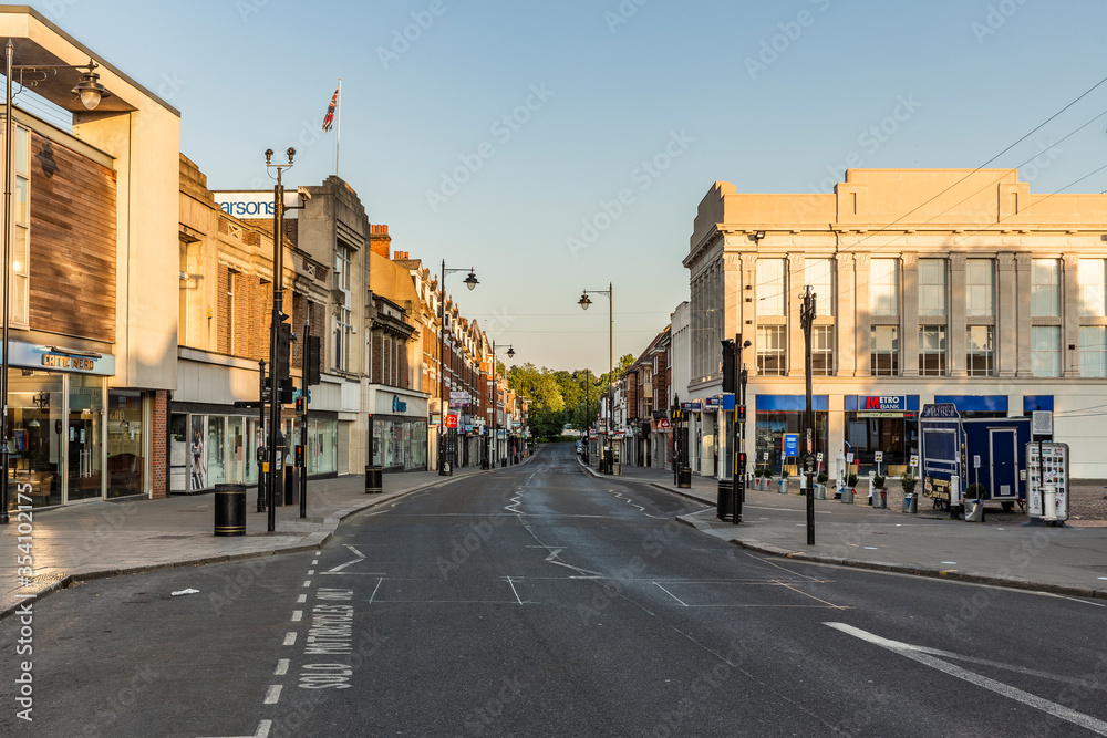 Enfield town centre , a market town in greater London, UK. Located in the county of Middlesex, about 10 miles from central London. 