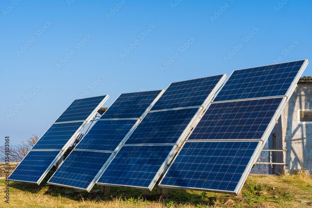 Solar panels in the mountain region. Green and environmentally friendly sources of energy. Stock photo Solar panels in the mountain region. Green and environmentally friendly sources of energy. Stock photo