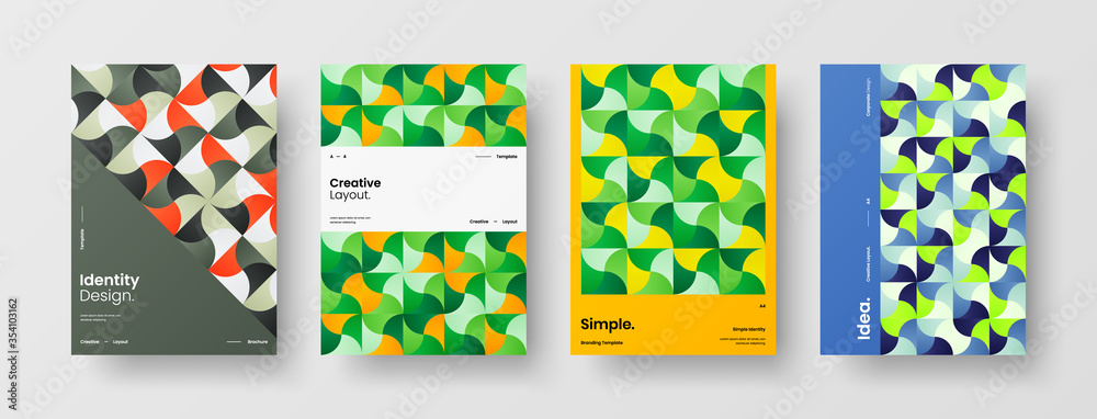 Company identity brochure template collection. Business presentation vector A4 vertical orientation front page mock up set. Corporate report cover abstract geometric illustration design layout bundle. Company identity brochure template collection. Business presentation vector A4 vertical orientation front page mock up set. Corporate report cover abstract geometric illustration design layout bundle.