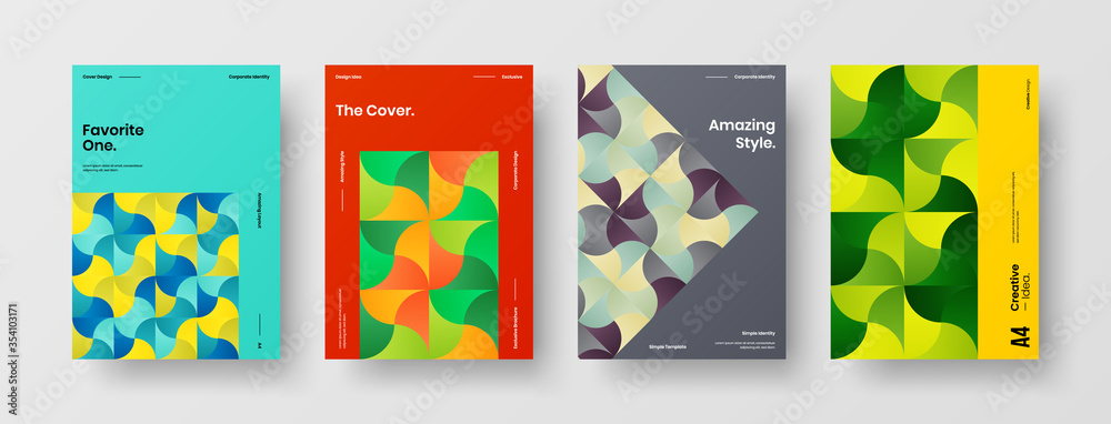 Company identity brochure template collection. Business presentation vector A4 vertical orientation front page mock up set. Corporate report cover abstract geometric illustration design layout bundle. Company identity brochure template collection. Business presentation vector A4 vertical orientation front page mock up set. Corporate report cover abstract geometric illustration design layout bundle.