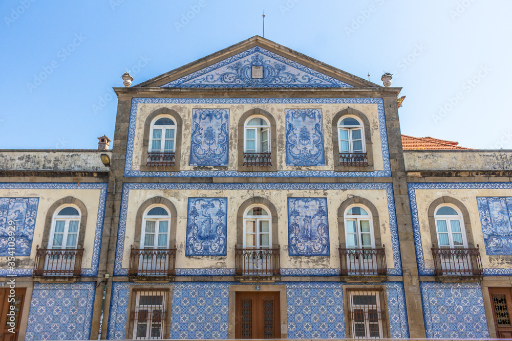 Beautiful building with blue tile in Aveiro, Portugal