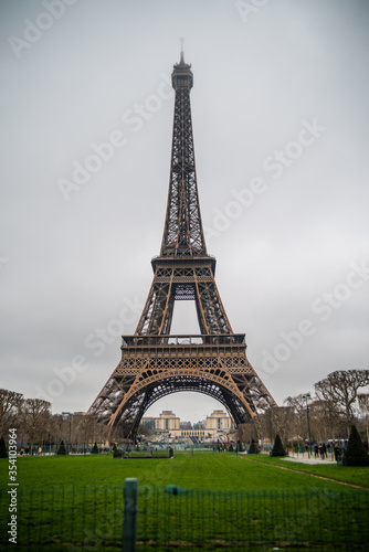 Eiffel Tower on a cloudy winter day.