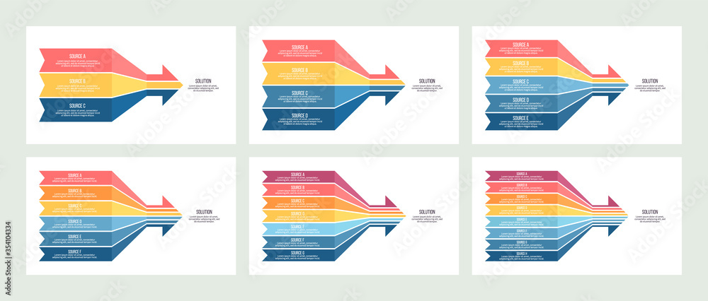 Business infographic. Arrow chart with 3, 4, 5, 6, 7, 8 options. Vector template. Business infographic. Arrow chart with 3, 4, 5, 6, 7, 8 options. Vector template.