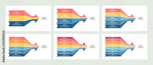 Business infographic. Arrow chart with 3, 4, 5, 6, 7, 8 options. Vector template.