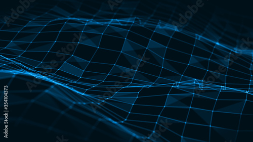 Abstract 3D rendering. Artificial intelligence. Computer geometric digital connection structure. Business inteligence technology background. Binary code algorithms deep learning