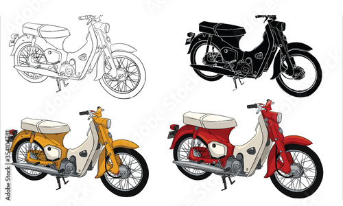 Motocycle and vehicle, vintage scooter, vector