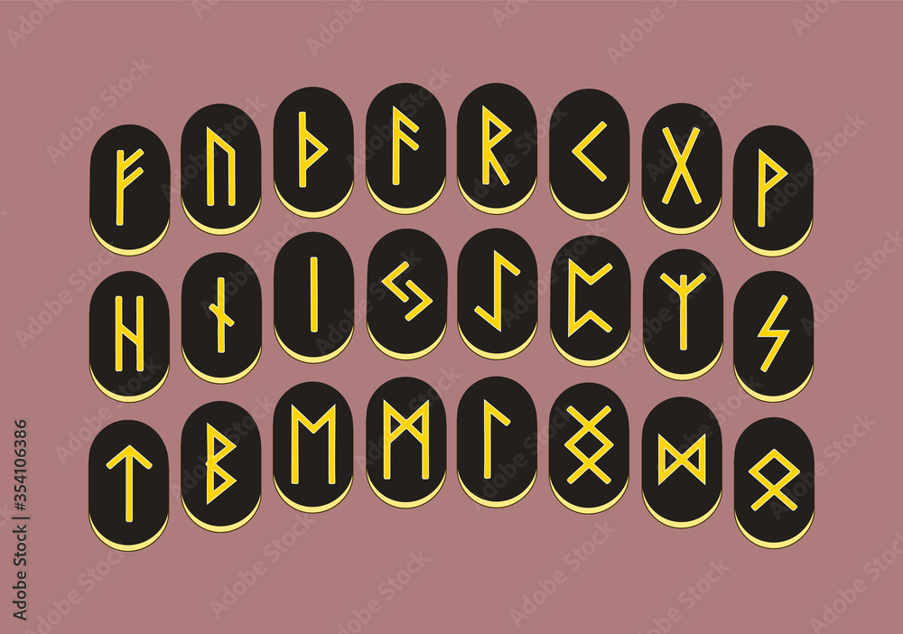 Set of old Norse runes, Runic alphabet, Futhark. Ancient occult symbols in a flat style. Vector