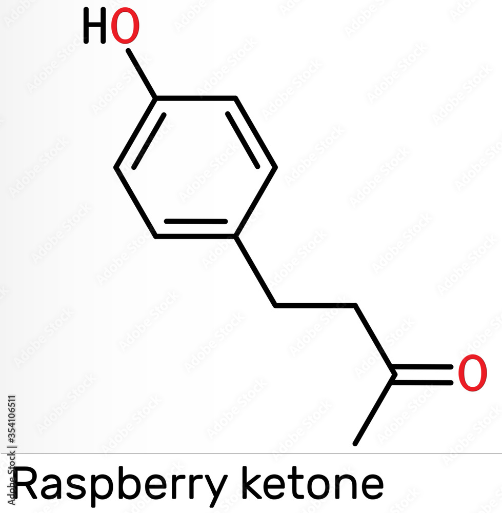 Raspberry ketone, frambinone, rheosmin , C10H12O2 molecule. It is natural phenolic compound and