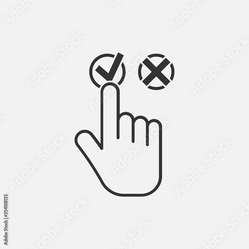 Hand pushing button with checkmark. icon isolated on white background. Vector illustration.