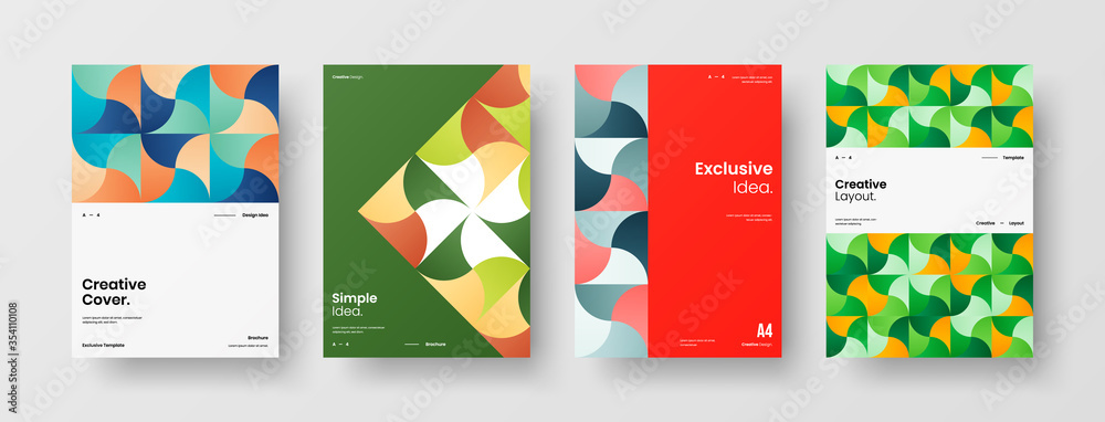 Company identity brochure template collection. Business presentation vector A4 vertical orientation front page mock up set. Corporate report cover abstract geometric illustration design layout bundle.