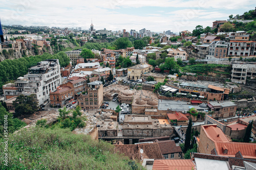 Panoramic view of the city of Tbilisi from the Narikala fortress, the old city and modern architecture. Tbilisi is the capital of Georgia