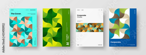 Company identity brochure template collection. Business presentation vector A4 vertical orientation front page mock up set. Corporate report cover abstract geometric illustration design layout bundle.