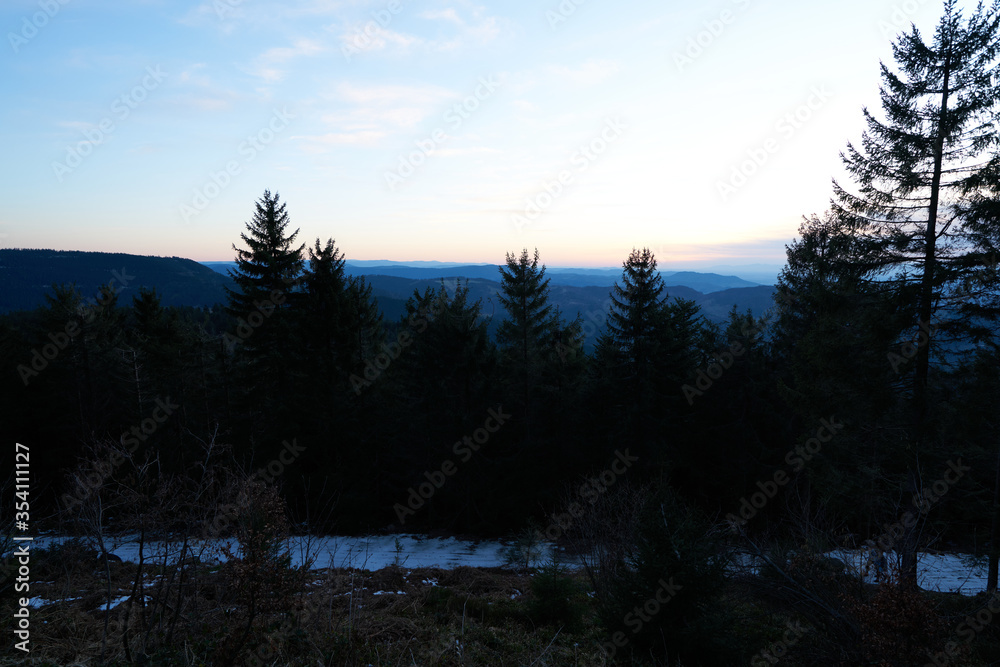 aerial view of a idyllic scenery in the Black Forest (Southern Germany) at winter time