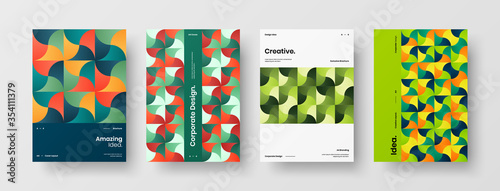 Company identity brochure template collection. Business presentation vector A4 vertical orientation front page mock up set. Corporate report cover abstract geometric illustration design layout bundle.