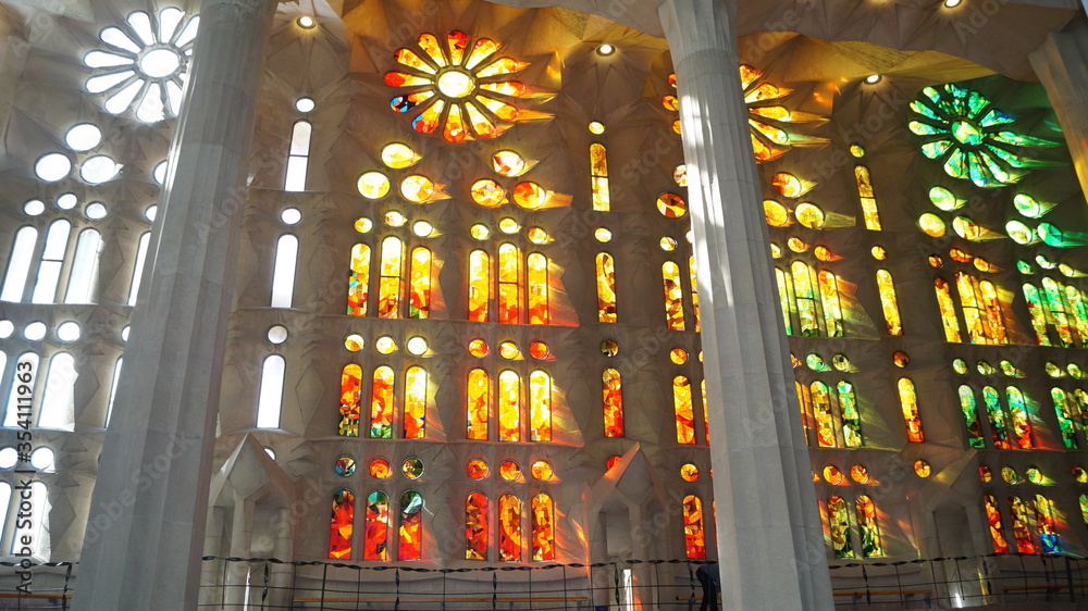 interior of the church rainbow glass