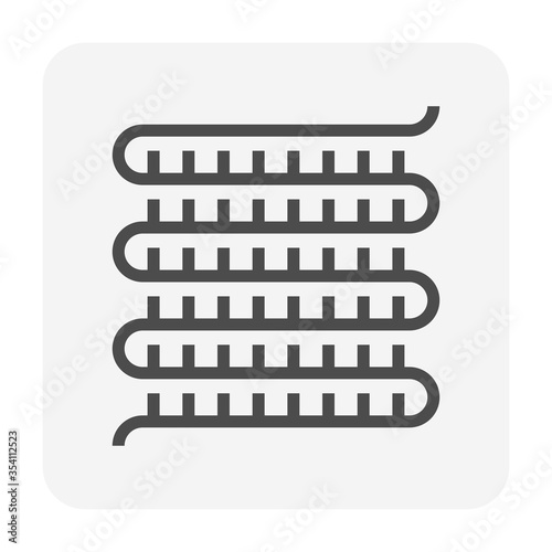 Condenser coil vector icon consist of copper or aluminium tubes, fins for holds refrigerant, gas, pressure in air compressor machine for ductless system, heating ventilation, air conditioning hvac.