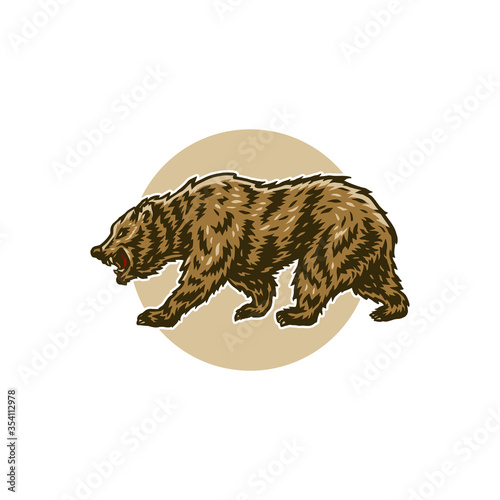 Vector illustration of bear, hand drawn line with digital color, vector illustration