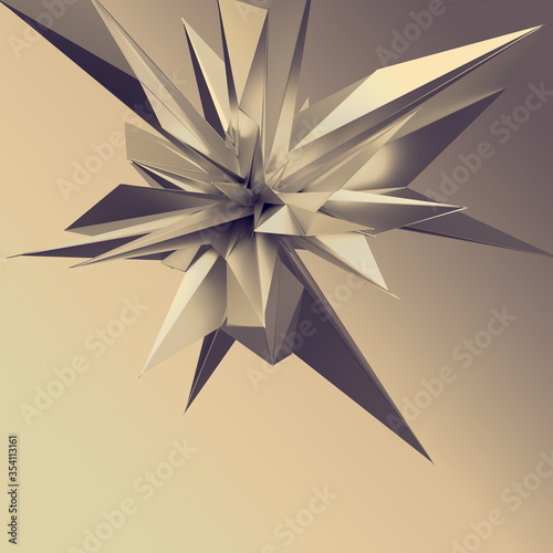 Картината върху платно 3d render, digital illustration, gold faceted star, abstract crystal background,