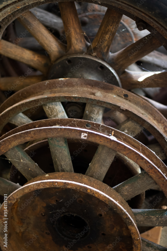 Old wooden wheels.