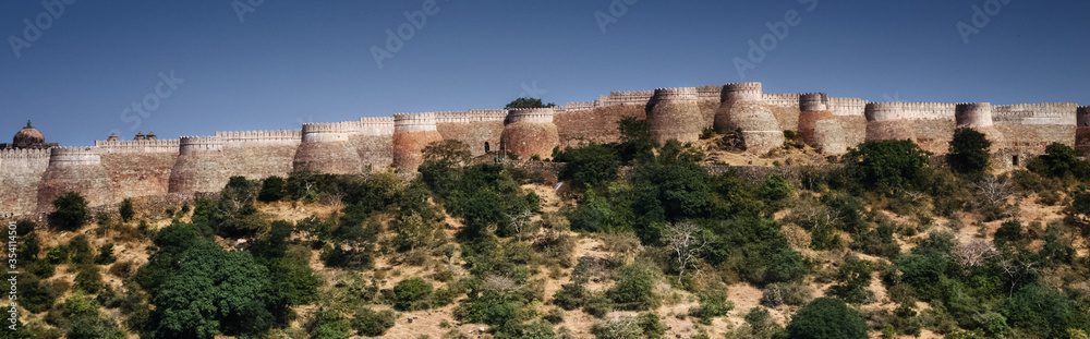 panorama of the walls of the fortress of Kumbhalgarh, India