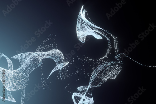 Glowing motion particles with gradient blue background, 3d rendering. © Vink Fan